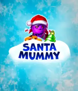  Experience the whimsical "Santa Mummy" slot game by Belatra, showcasing a mummified Santa dressed in festive holiday attire. This eye-catching image portrays the mummy with a vivid purple hue, wearing a Santa hat, surrounded by snowy blue with icy snowflakes. The game's title, "Santa Mummy," is clearly shown in large, icy blue letters.