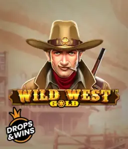  Meet the daring sheriff of "Wild West Gold," a captivating slot game by Pragmatic Play. The graphic depicts a confident sheriff with a sheriff’s badge, framed by a dusty Old West town backdrop. The game's title is boldly featured in a rustic font, highlighting the theme of adventure and law enforcement in the wild frontier. 