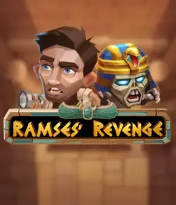 Uncover the ancient world of Ramses' Revenge slot by Relax Gaming, featuring a startled explorer and a menacing mummy set against an Egyptian tomb backdrop. This graphic portrays the excitement of Egyptian archaeology, perfect for adventure seekers, offering a thrilling adventure. 